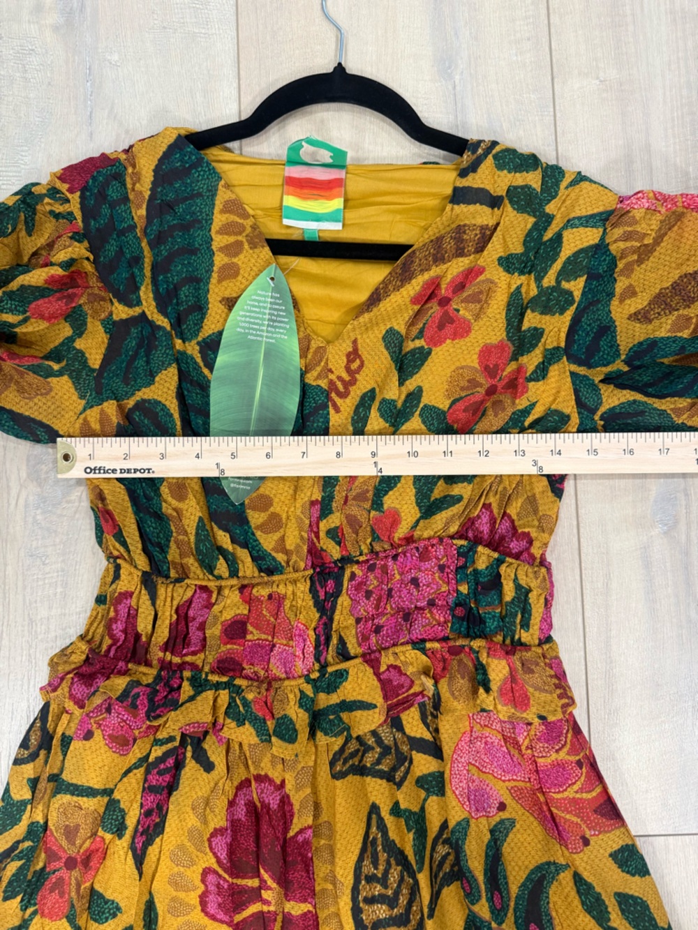 FARM Rio Mustard Floral Tiered Maxi Dress with Pink & Green Motif - Picture 4 of 7